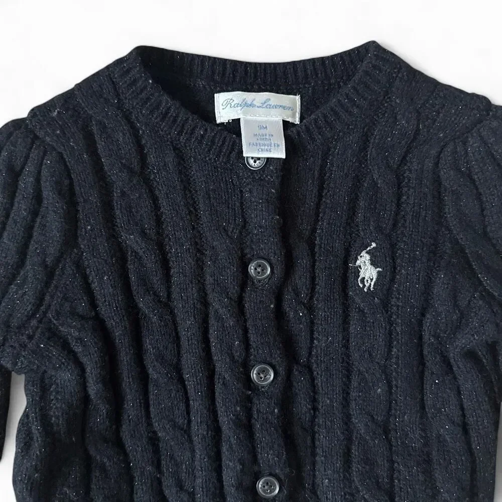 Ralph Lauren Baby Black Cable Knit Cardigan Sweater | 9 Months